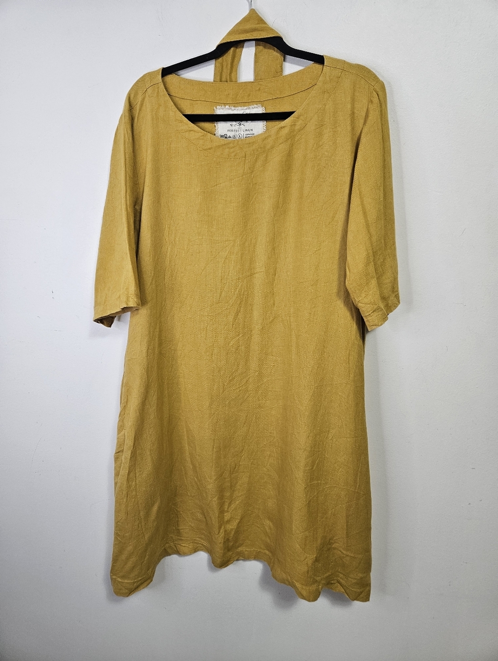 notPerfectLinen Not Perfect Linen Short Sleeve Dress Sz L Mustard Yellow